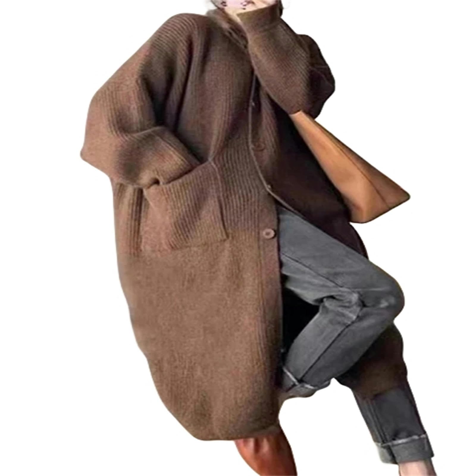 Kardigan pogrubiony ciepły zimowy sweter płaszcz luźny długi kardigan damski styl casual dzianinowe kardigany