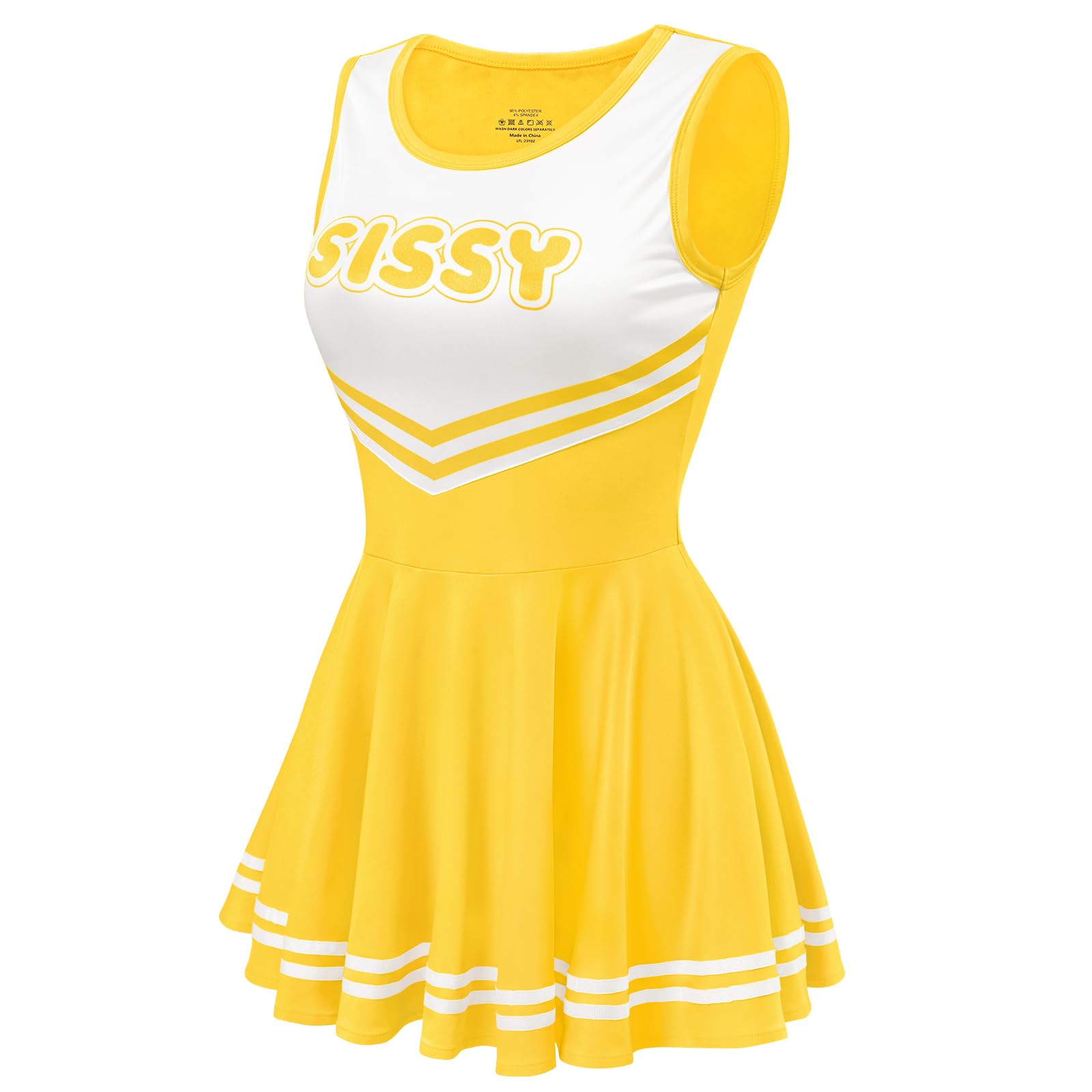 Littleforbig Women Sleeveless Overall Cheer Sissy Bodycon Mini Dress Skirt: Yellow X-Small