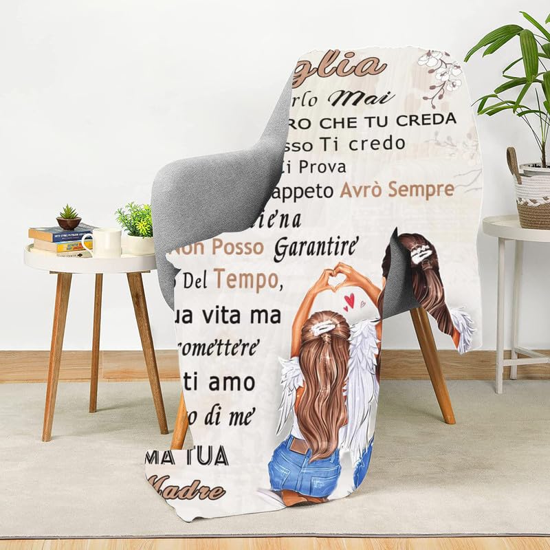 WSYEAR Coperta Flanella Per Figlia Dalla Mamma - Regalo Caldo E Morbido 127x152 Cm Con Frasi D'Amore, Per Compleanno E Festa Della Mamma