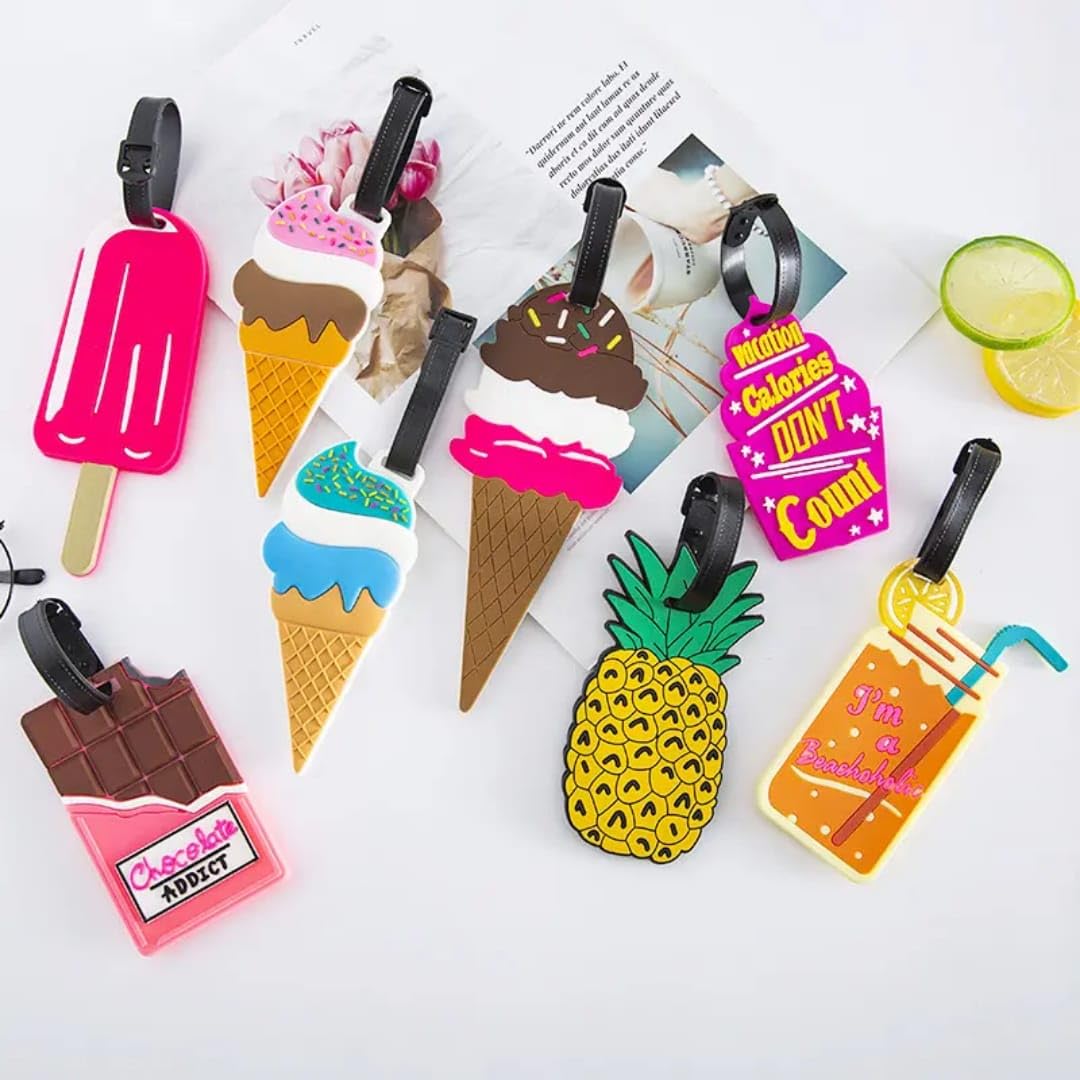 Cute Food & Drink Theme Silicone Luggage Tags – Travel Bag Identifier with Fun Ice Cream, Chocolate, Pineapple & Juice Designs-image-39