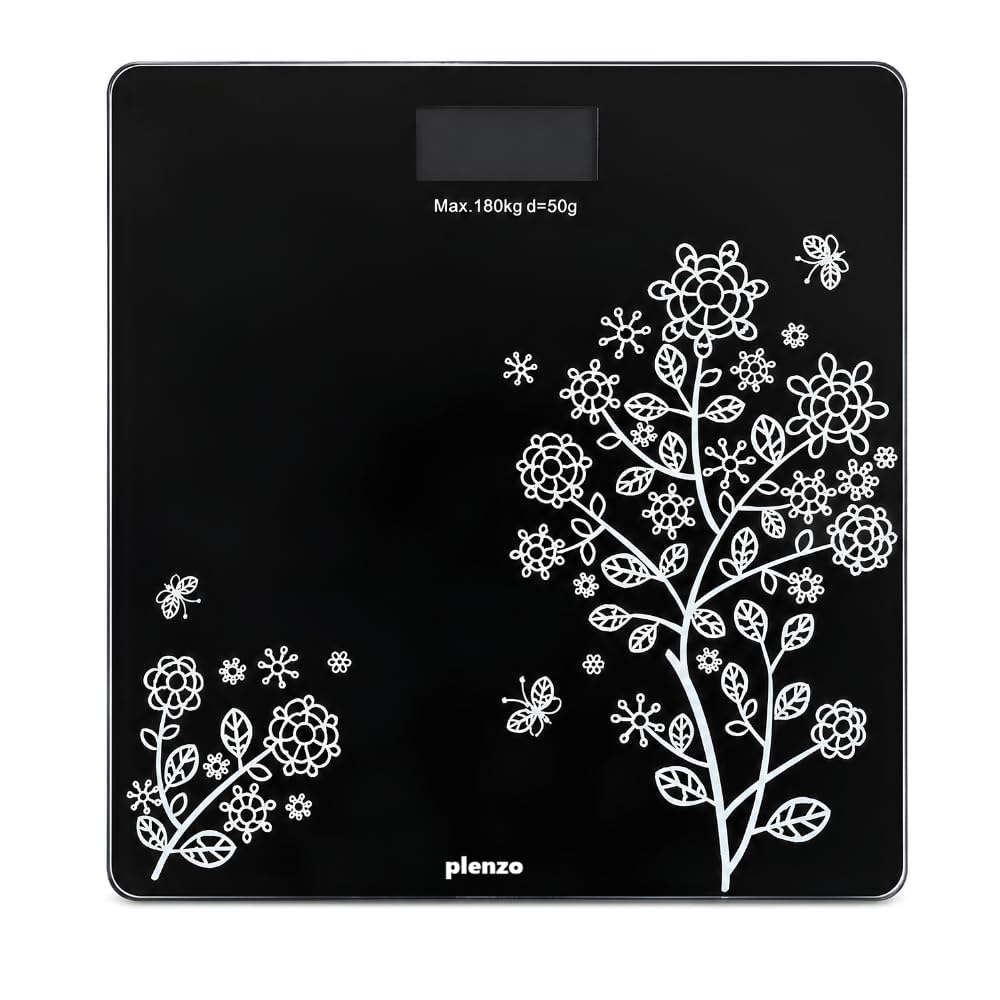 Digital Weighing Scale Max 180 kg Black Floral Design | LCD Display, 50g Precision, Toughened Glass, Bathroom Scale, Floral Print-picture-31