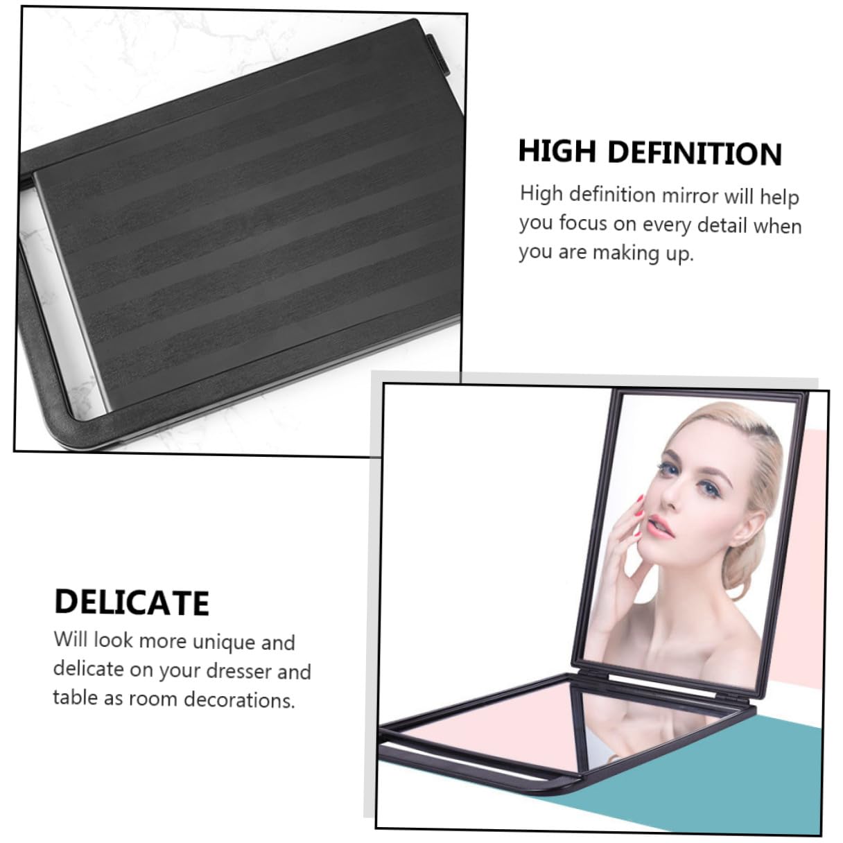 ABOOFAN Doppelseitiger Rechteckiger Handspiegel mit Doppelgriff Tragbarer Beauty Mirror für Friseure und Makeup Klappbarer Friseursalon Spiegel für Reisen und Tägliche Pflege
