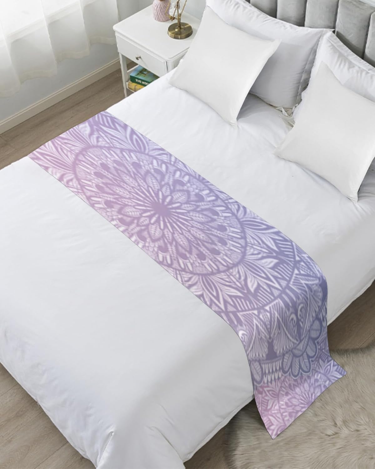 Fantasy Staring Bed Runner Scarf, Mandala Flower Purple