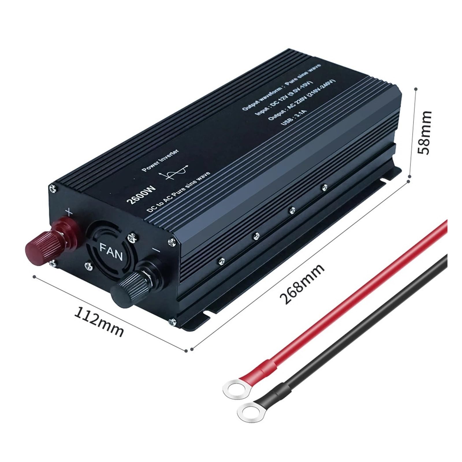 Inversor Foval de onda sinusoidal pura 12V 220V 1500/2200/2600W UE/Universal Convertidor potente para autocaravana, viaje al aire libre (1000W,12V_220-230V_Universal)