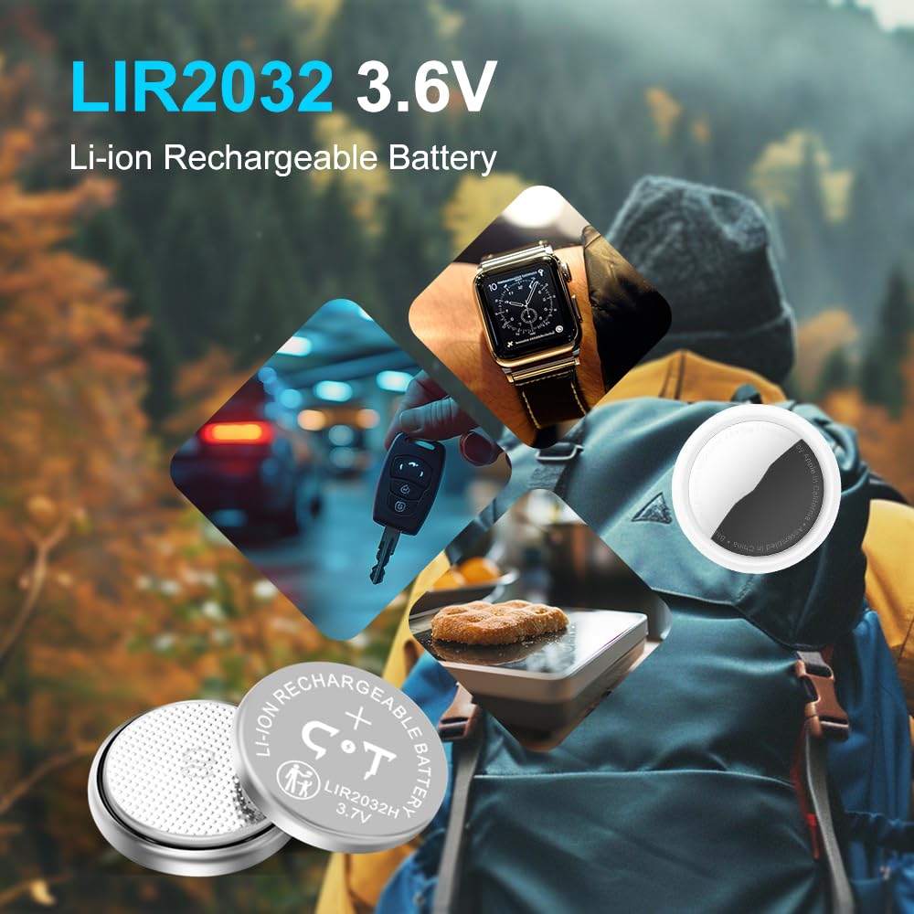 LIR2032 Akku Wiederaufladbarer Batterieladegerät mit hoher Kapazität 3,7V 70mA und 4 Stück Knopfzellen - Ersatz für Coin Cell Lithium ML2032 （mit Verschließbarem Aufbewahrungsbox für mehr Sicherhei