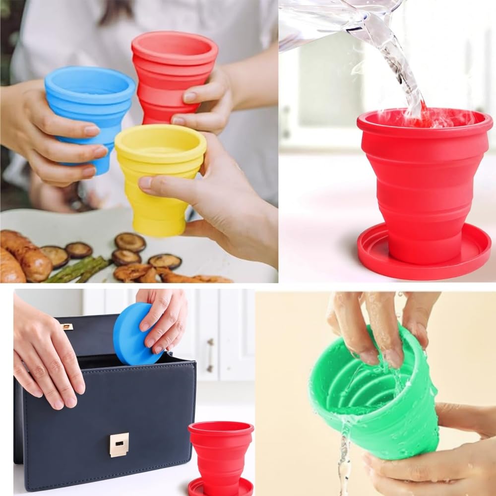 Acrylic 4 Bicchiere Pieghevole Silicone,Bicchiere portatile,Tazza da Viaggio Pieghevole con Coperchio in Plastica, Tazza in Silicone Portatile Riutilizzabile 170ML