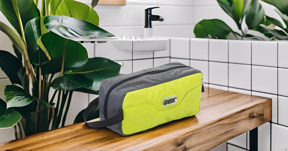 GOX Neceser de alta calidad, estuche Dopp para viajes, organizador de cosméticos multifunción (verde/gris), verde / gris, L
