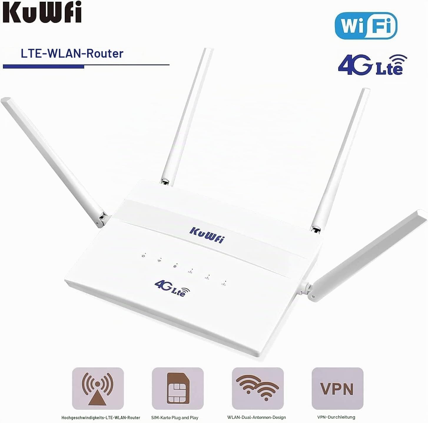 KuWFi Cat4 WLAN-Router, Dual-Band, VPN, für Ferienhaus & Landhaus