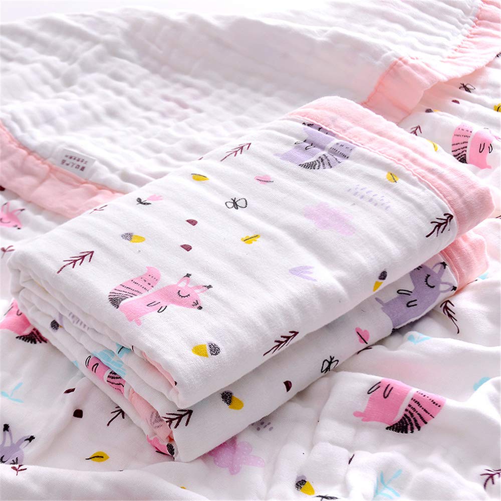 Chickwin Muslins Swaddle Cartoon Printed Blanket for Newborn/Baby, Soft 6 Layers of Cotton Muslins Cloths Bath Towel Toddler Baby Shower Pram Cot Bed Sleeping Throw (110x110cm,Squirrel)