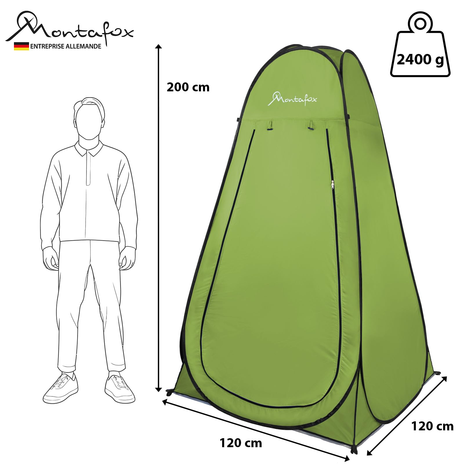 Montafox Tente Douche 2m XXL Portable Pop Up Toilette Cabinet Changement Camping Vestiaire WC, Couleur:Vert