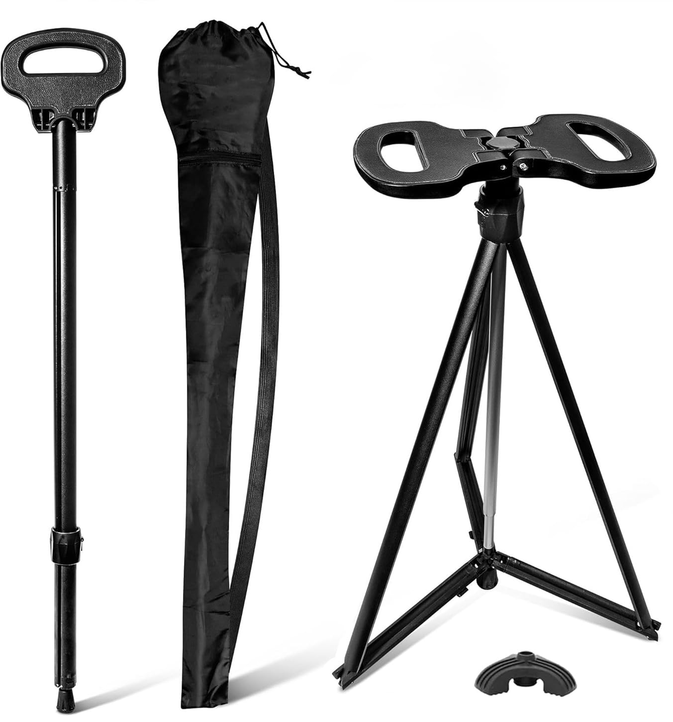 Bastón con Asiento Plegable, Baston Silla Plegable 2 en 1, Silla Baston con Bolsa de Transporte, Bastón de Caminar Muletas Carga Máxima 150 Kg, para Personas Mayores y Adultos