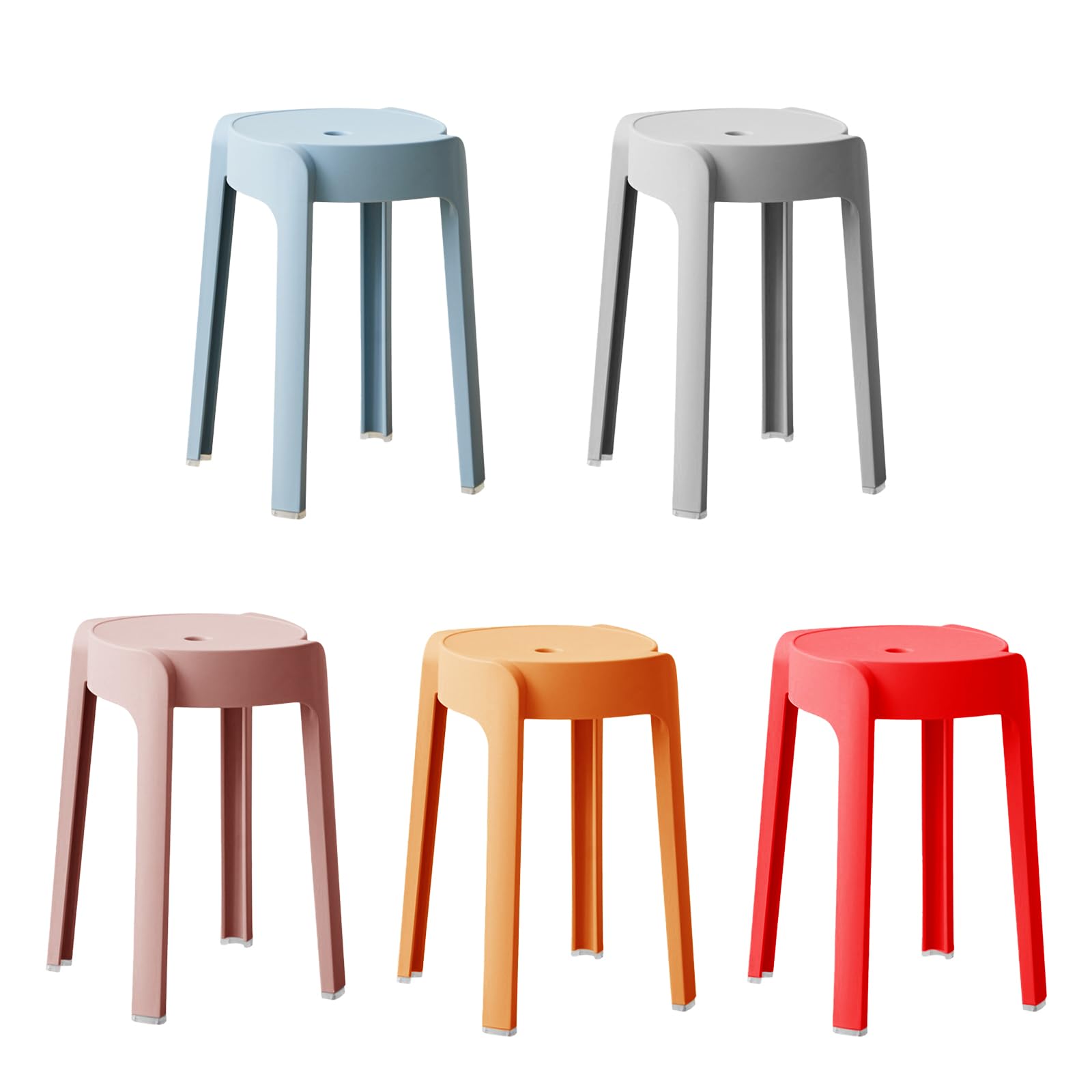 Lot de 5 tabourets empilables en plastique multicolores pour enfants et adultes, stables avec pieds antidérapants
