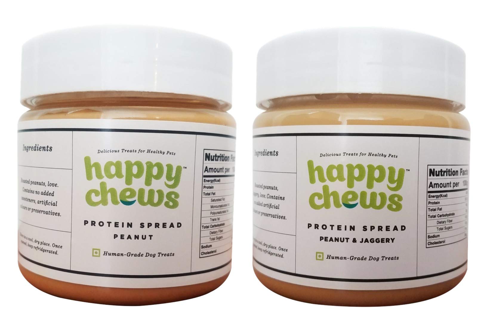 Happy Chews Human-Grade Protein Spread for Dogs - Pack of 2 - Peanut and Peanut+Jaggery Flavours Peanut Butter Dog Treats (B08XW34N89) Amazon Price History, Amazon Price Tracker
