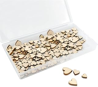 KIMI-HOSI 400 Pièces Bois de Coeur Tranches Décoration Coeur en Bois Embellissements Coeur en Bois pour Artisanat Décoration Bricolage Mariage Table de Scatter Fête de Noël - 6 8 10 12mm