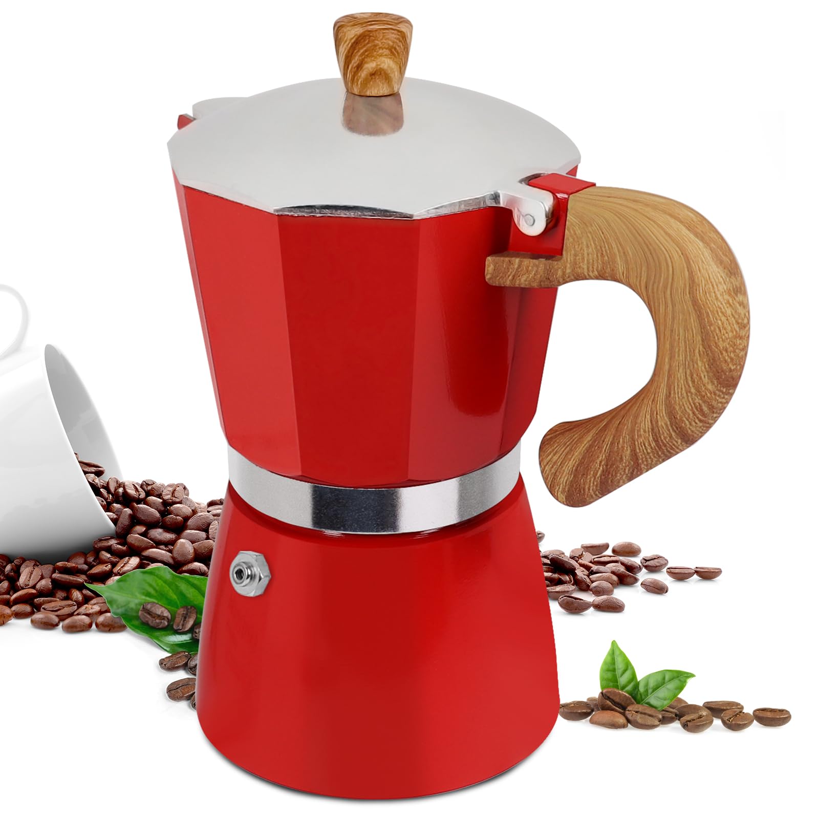 Supvision Moka Pot Aluminum Italian Coffee Maker Stovetop Espresso CoffeeMakers Mocha Pot Percolator for Electric Ceramic Stove Classic Greca Cafe Makers Portable for Easy Brewing (Red, 9 Cup) — image 1