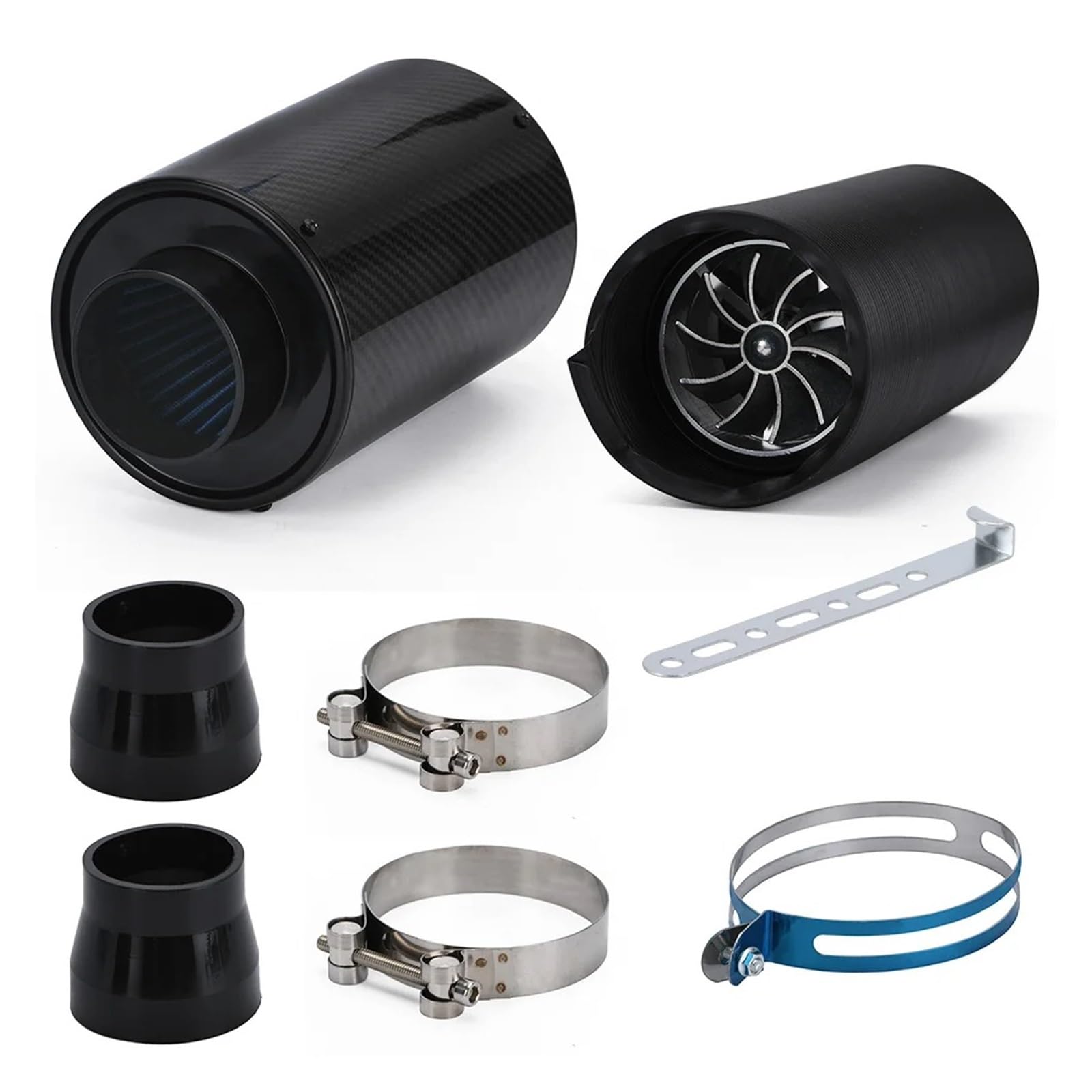 De Entrada Aire Frío Universal Para Coche 3 "con Ventilador Carreras Kit Filtro Inducción Alimentación En Fibra Carbono Caja Manguera Admisión Aire
