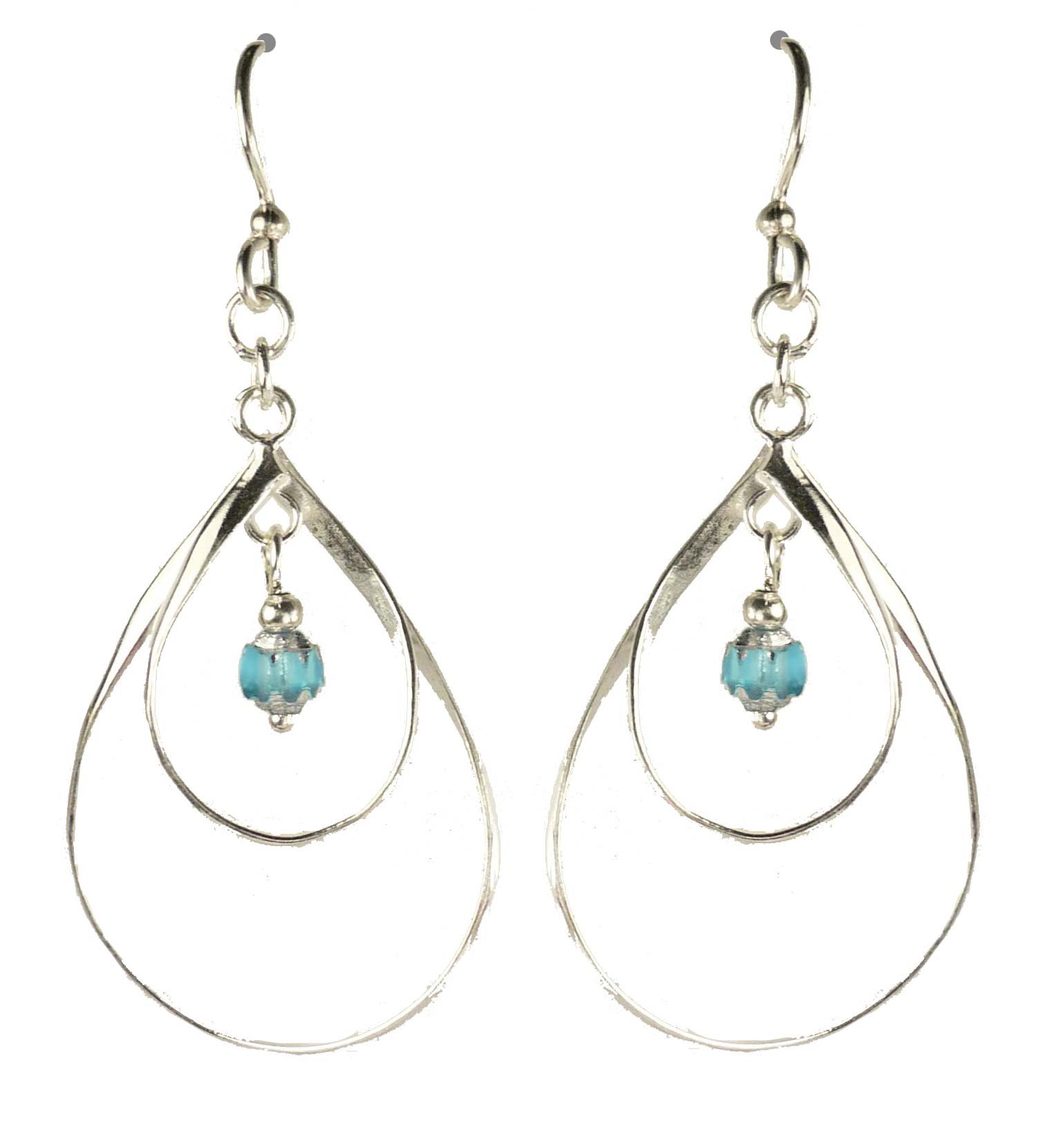 Long Offset Teardrop Blue Bead Chandelier Earrings WE003-G