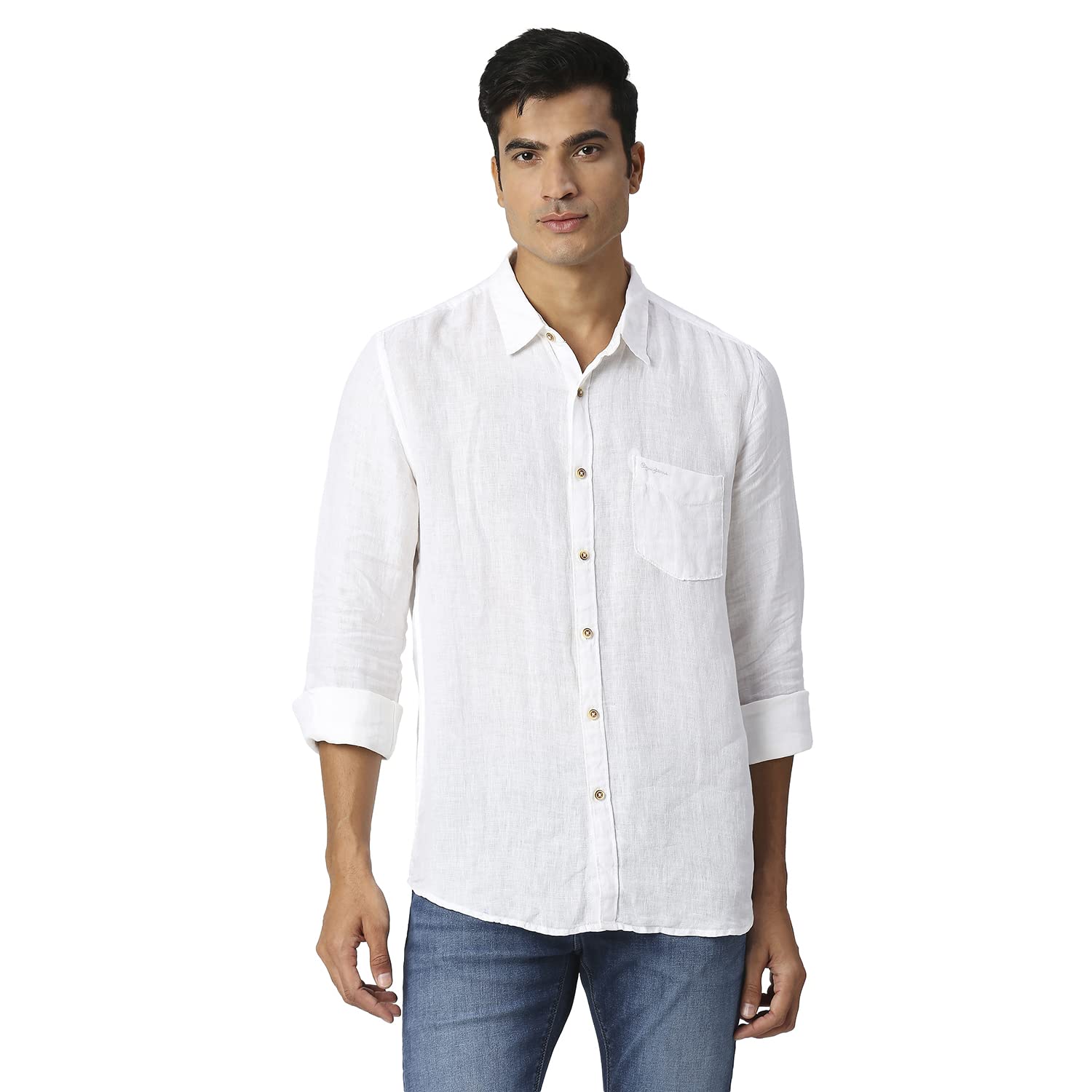Pepe Jeans Mens Linen Solid Regular Fit Shirt in neutral