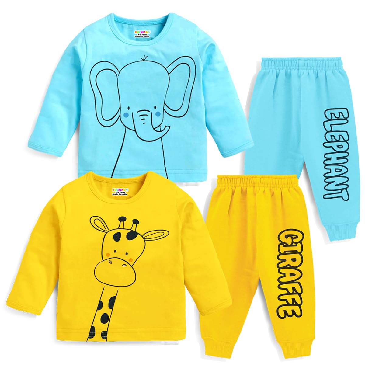 kuchipoo Kids Regular Fit Cotton T-Shirts and Pyjamas Set-picture-27