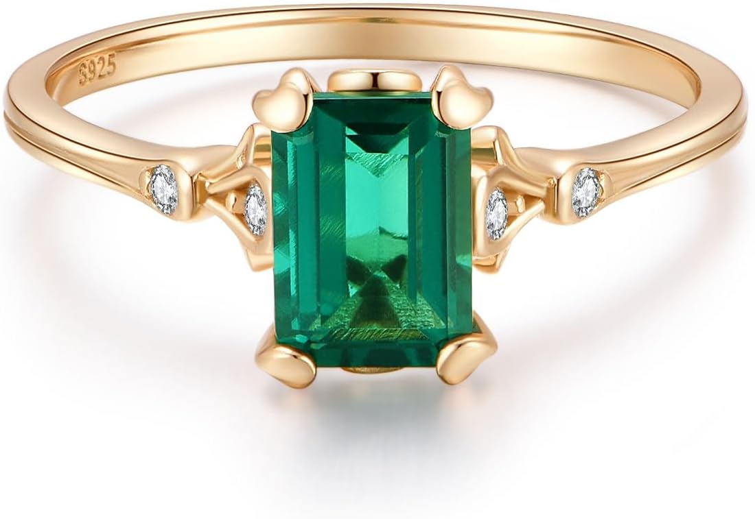 Created Emerald Engagement Rings May Birthstone Ring Dainty Vintage Wedding Ring Anniversary Jewelry Gift