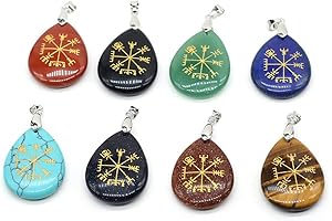5 Piece Waterdrop Stone Pendants with Ancient Viking Rune Symbol