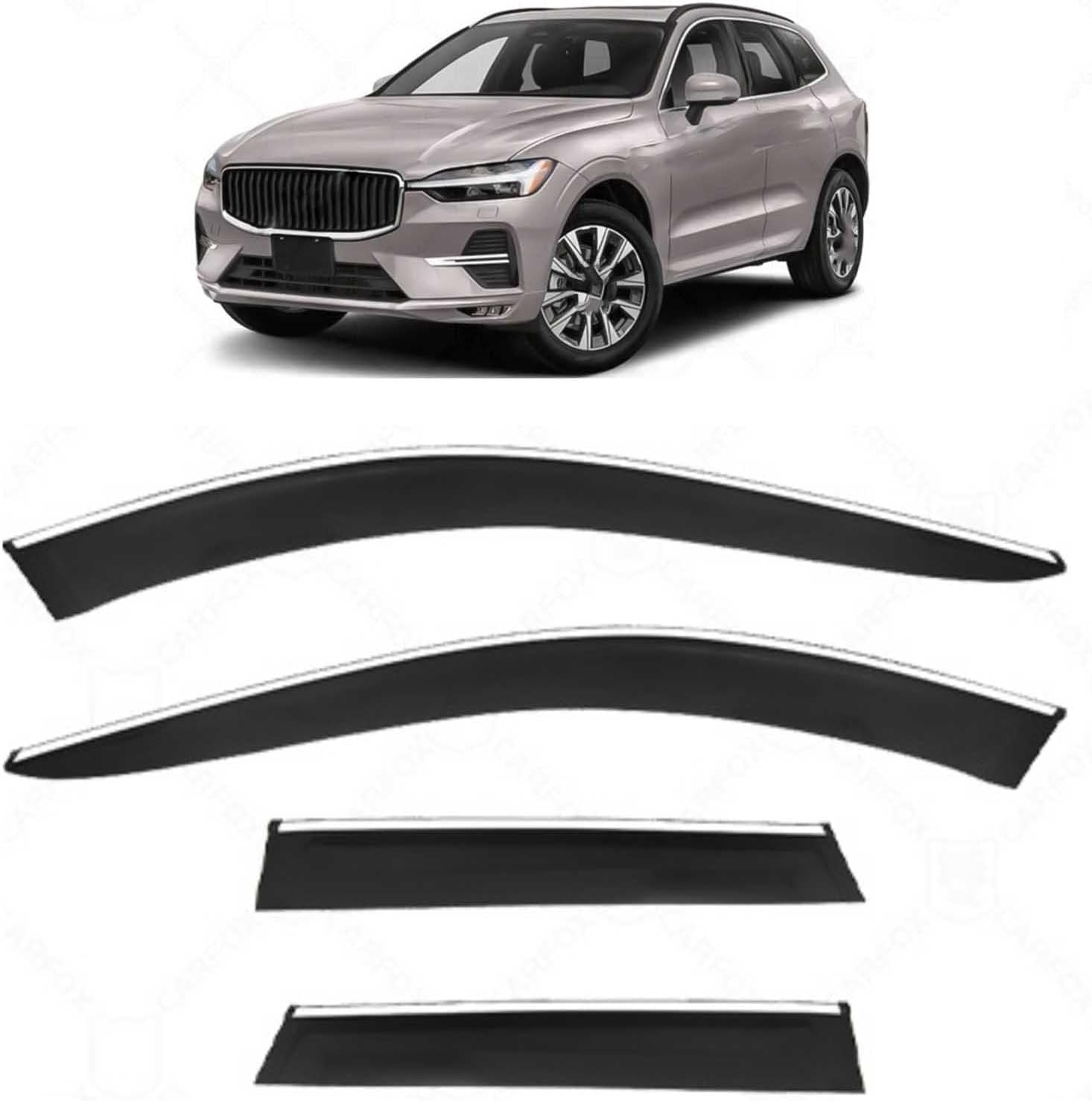 liufangfc Wind Deflectors for Volvo XC60 MK2 2018-2025 – 4pc Tape-On Smoked Visors, Weatherproof, Anti-Salt/Snow, Low-Noise