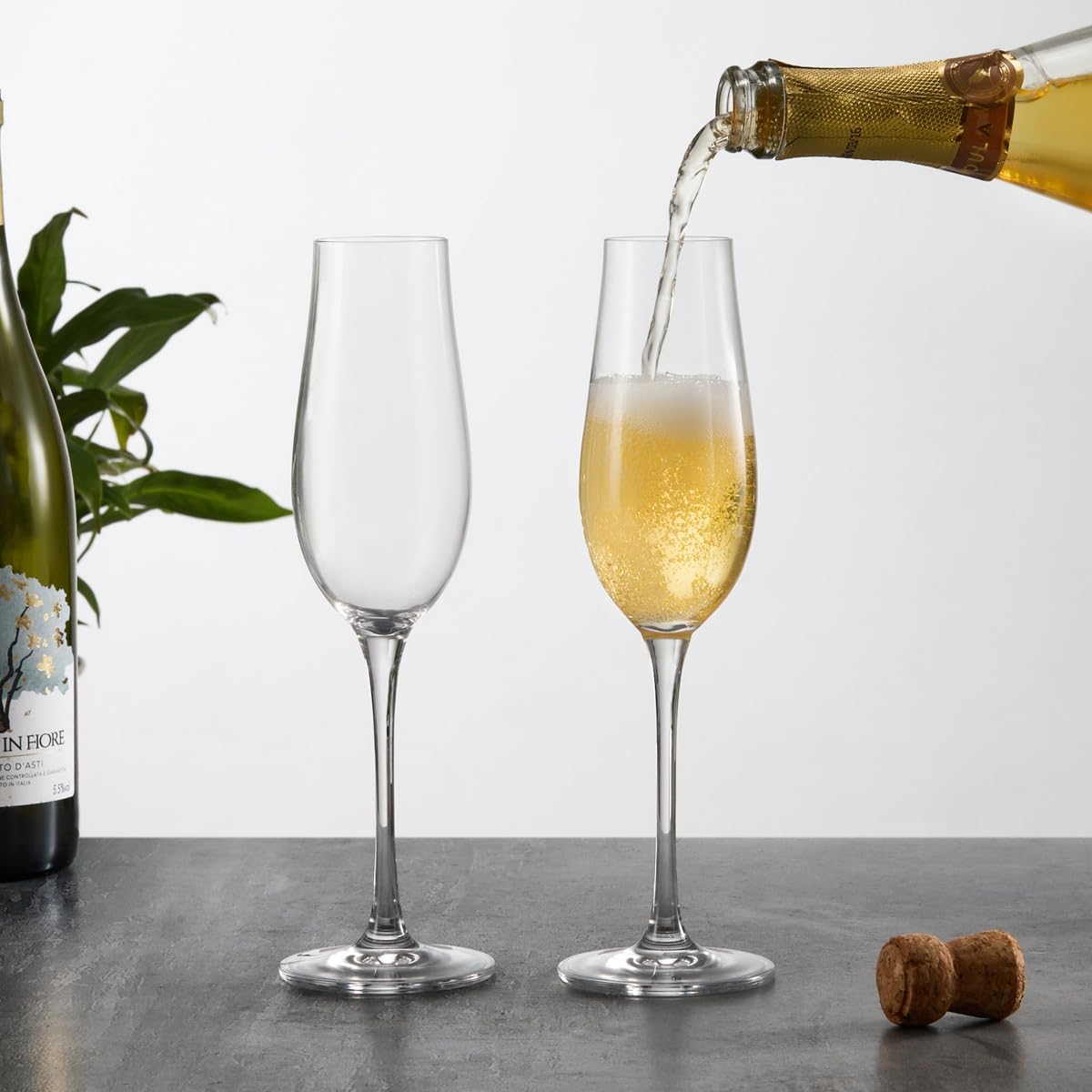 Champagne Flutes - Set of 2 Hand Blown Crystal Clear Glass - 8.2 Oz Champagne Glasses with Champagne Stopper and Gift Box - for Prosecco, Mimosa, Sparkling Wine - Image 2