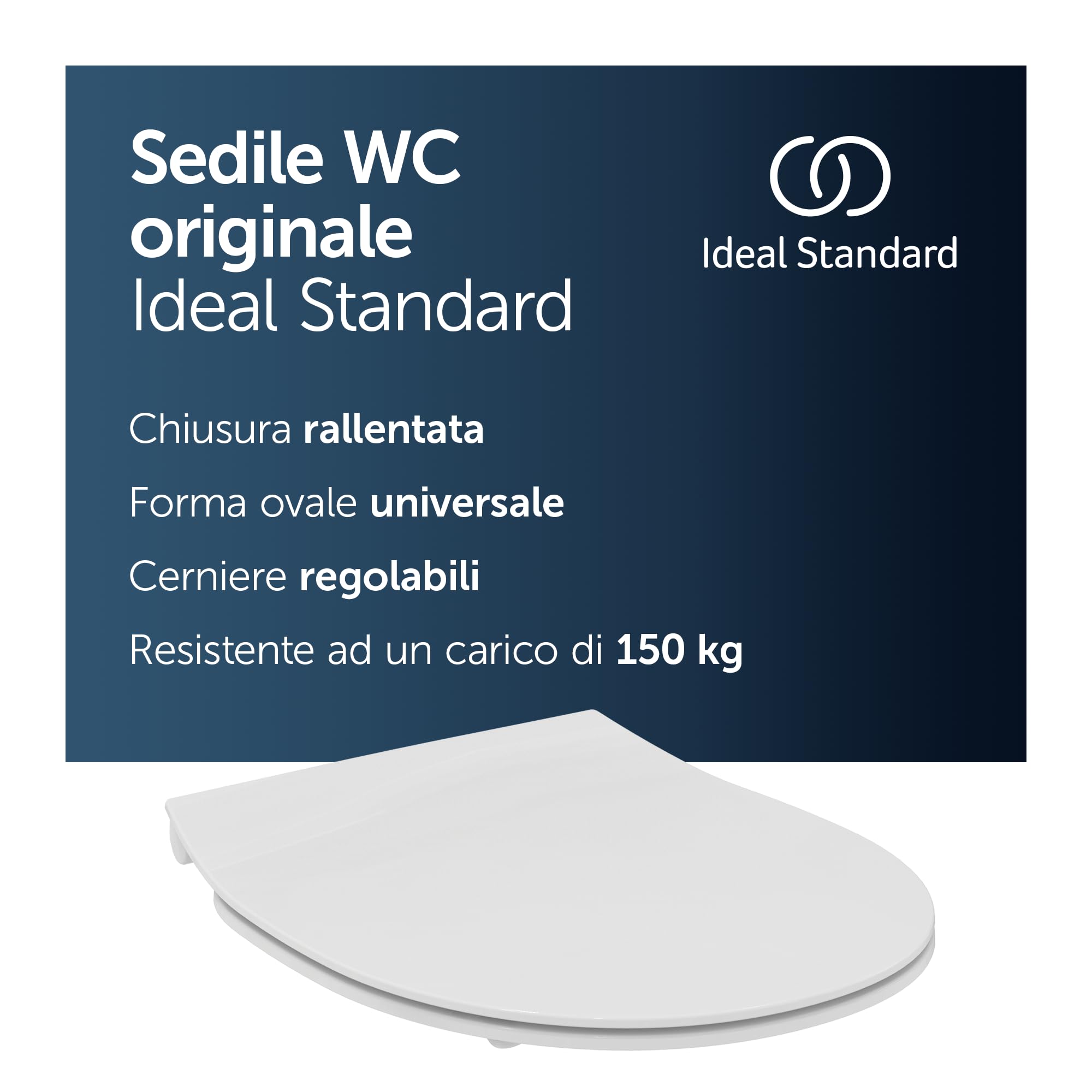 Ideal Standard Tirso Sedile WC universale con meccanismo di chiusura ammortizzata, sedile WC ovale rimovibile per una facile pulizia, antibatterico - Bianco (365x425 mm)