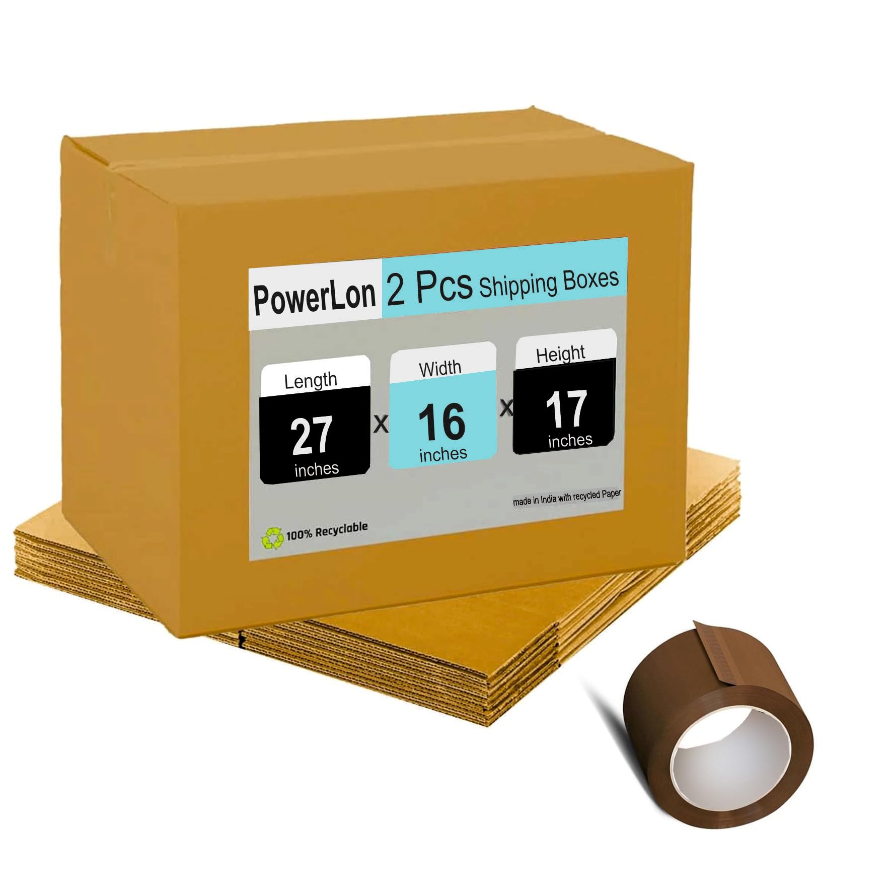 Powerlon 5 Ply 27 x 16 x 17 Corrugated Boxes for Packing Home Shifting and Other Purposes Extra large Carton Box With Free 3 Inches 60 Meters Brown Tape (Pack of 2)-image-19