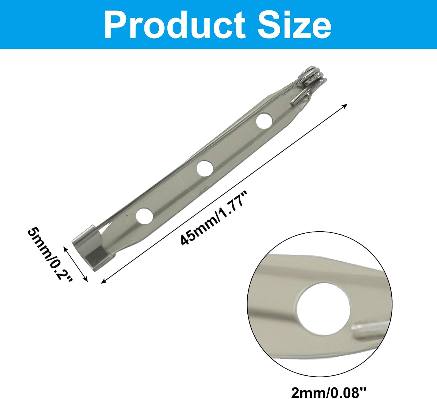 45mm Brooch Pin Back, 100 Pcs Bar Pin Back, Safety Clasp Brooch for DIY Crafts, Badge, Name Tag, Jewelry Making