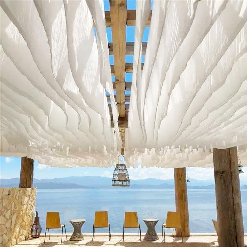 Rideaux De Pergola pour La Décoration D'auvents, 10 Pièces | Droit Bande De Tissu avec Câble Métallique, d'extérieur Voile De Décoration pour Mariage Scène Plage(45x300cm)