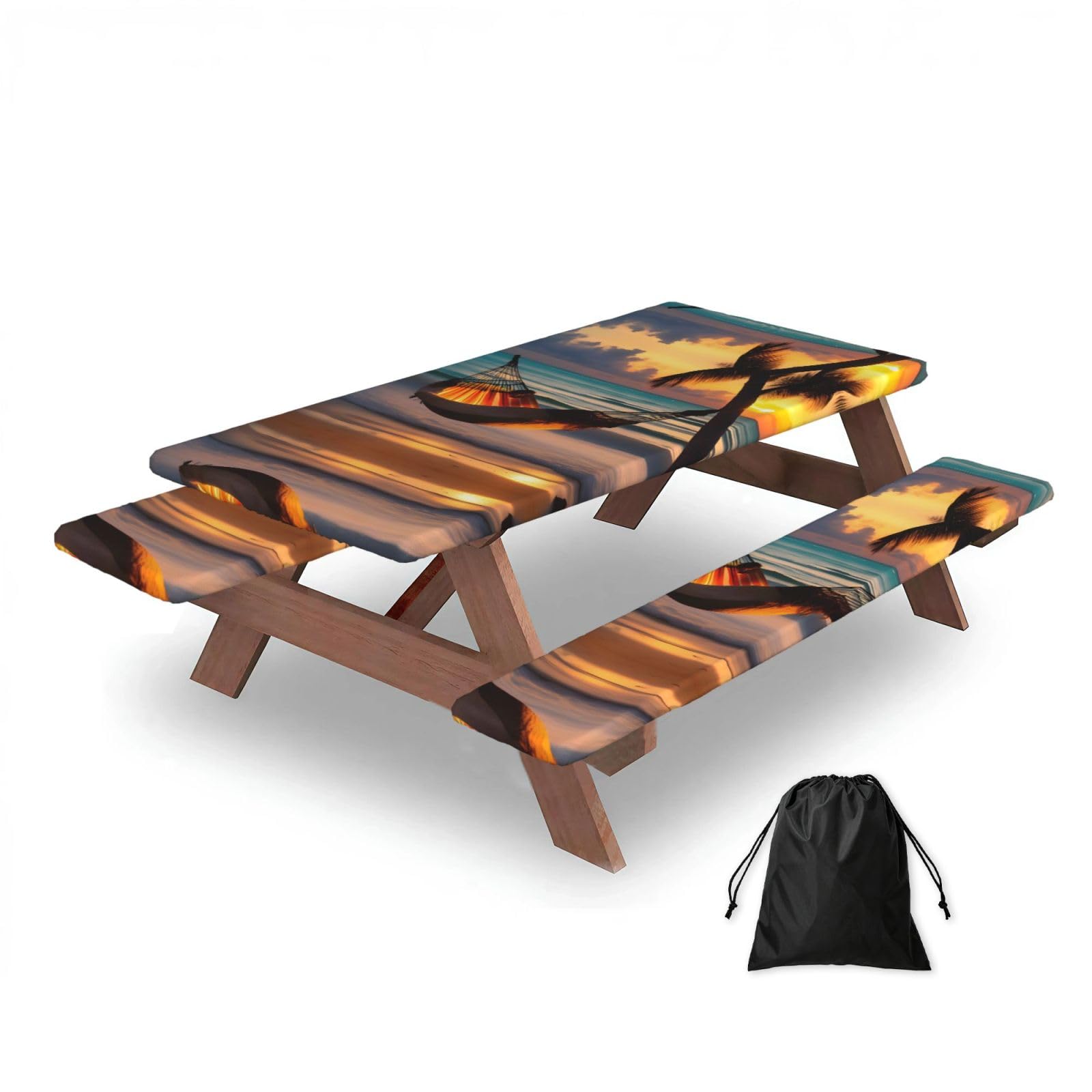 Sunset beach hammock Rectangular water-repellent picnic tablecloths, outdoor camping, picnic, BBQ