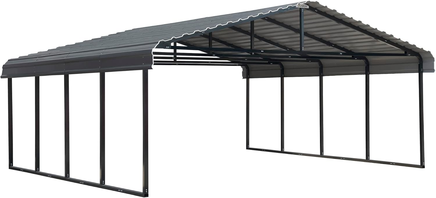 Arrow Carports Galvanized Steel Carport, Double Car Metal Carport Kit, 20 x 20 x 7, Charcoal Arrow Carports Galvanized Steel Carport, Double Car Metal Carport Kit, 20 x 20 x 7, Charcoal
