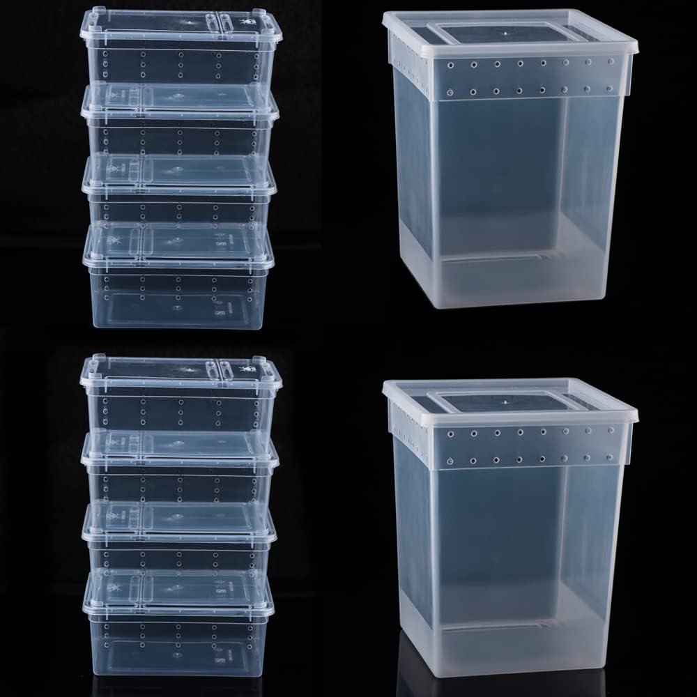 10 Pack Reptile Feeding Box Plastic Transparent Breeding Box for Bearded Dragon Lizard Spider Snake Tree Frog Reptlies (2 Pcs Large Size and 8 Pcs Small Size)