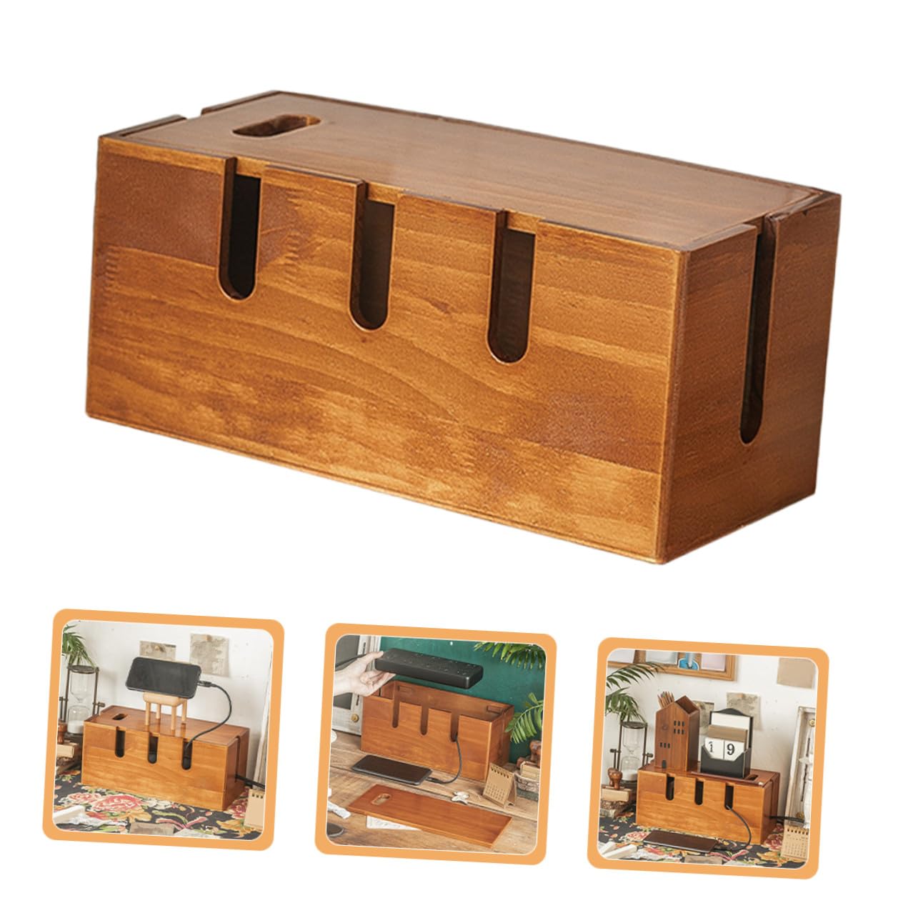 Operitacx Caja para Ocultar Cables y Regletas De Madera Robusta Tapa Diseño Sencillo para Escritorio Adecuada para Almacenamiento De Adaptadores y Dispositivos Electrónicos