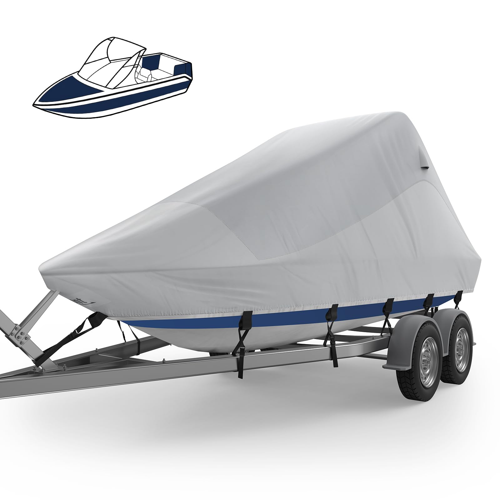 RVMasking Wakeboard Tower Boat Cover, 1400D Reinforced, 23'-25', Gray