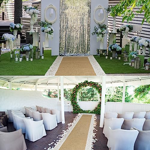 Preboun Wide Natural Burlap Wedding Aisle Runner With Lace Jute Rustic Burlap Aisle Runner For Wedding Ceremony Decorations Outdoor Beach thumb #5