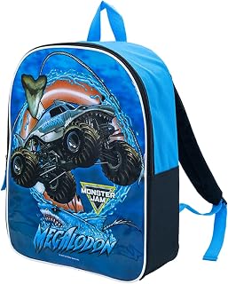 Monster Jam Backpack - Megalodon Monster Truck Backpack for Boys | Kids Backpack & Book Bag for School & Travel with Padded Straps, Roomy Zip Compartment & Top Handle