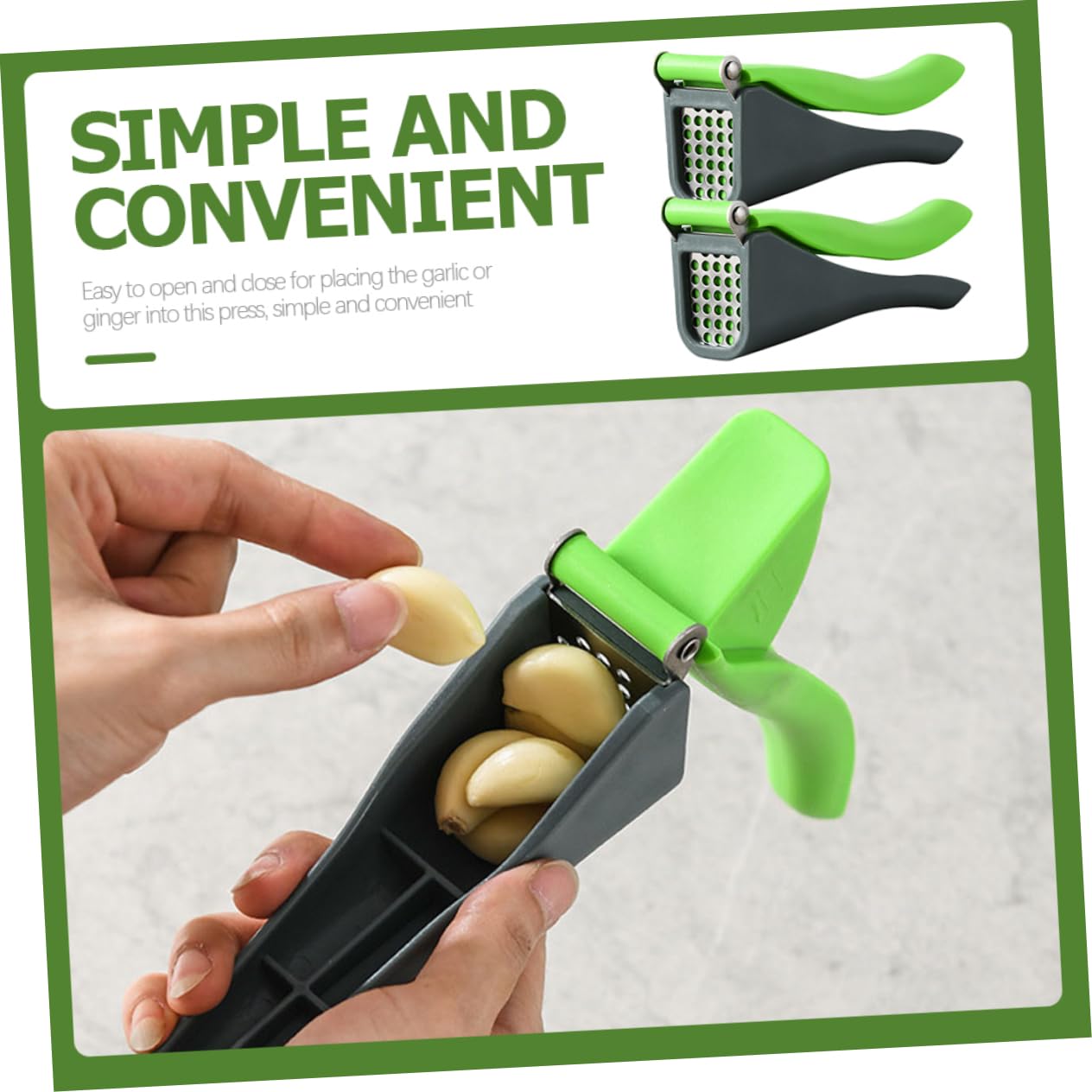 STOBAZA 2pcs Manual Garlic Press Tool Garlic Mincer for Easy Crushing Cleaning Home Kitchen Essential Reusable for Cooking and Food Prep