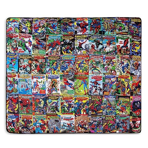 Image of Marvel Spider-Man 60th Anniversary Special Edition Fleece Throw Blanket With Blue Sherpa Backing | Plush Soft Polyester Cover For Sofa and Bed, Cozy Home Decor, Luxury Room Essentials | 72 x 67 Inches