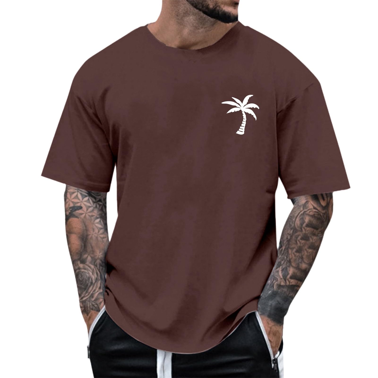Herren Rundhals T-Shirts Kurzarm Sommerhemd Kokosbaum Aufdruck Lässige Sommershirts Mode Kurzarmshirts Lustig Freizeitshirt Oversized Herrenshirts Langes Strandshirts für Party Strand