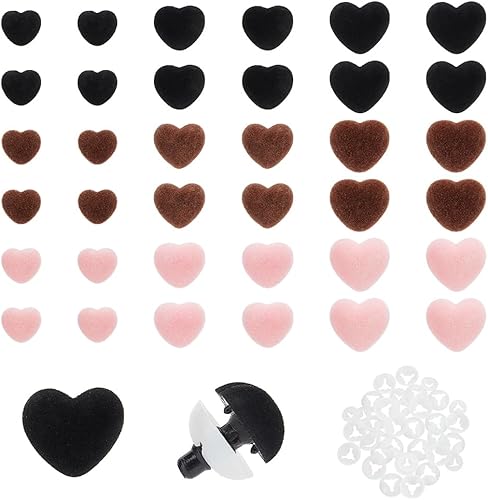 PH PandaHall 36 piezas de nariz de seguridad flocada, 3 tamaños, narices de corazón, manualidades, narices amigurumi, nariz rosa, terciopelo de
