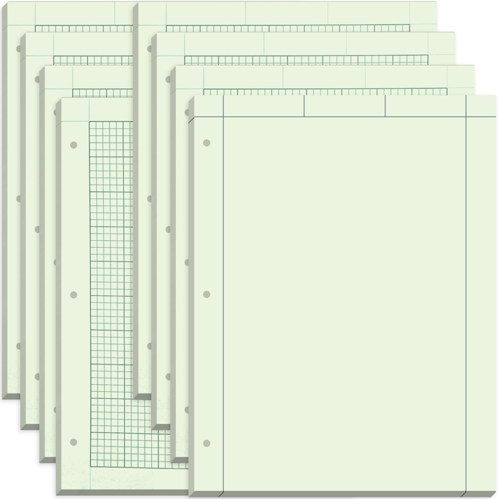 Feifeiya 8 Pack Engineering Paper Notebook Graph Paper Pads 8.5 x 11 Inches Engineer Computation Pad with Plastic Rulers 12 Inch,3 Hole 5x5 Quad Grid Engineering Pad, 100 Sheets/pack (Green)