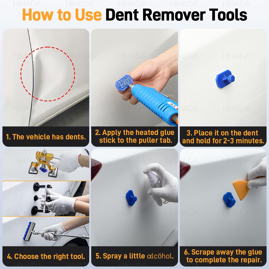 HiNADA 139Pcs Auto Dellen Reparaturset, Auto Reparatur Ausbeulwerkzeug Lackfreies Dent Reparatur Puller Kit PDR Werkzeugset für Hagelschaden, Karosserie & Beulenentfernung