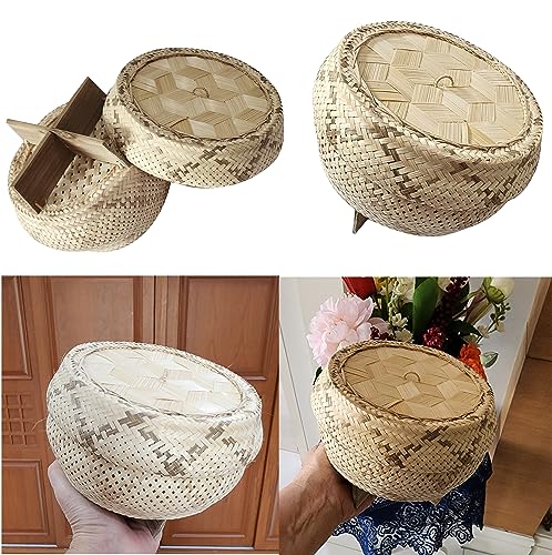 Basket Bamboo Wickerwork Thai Traditional Rice Sticky Steamer with Lid Sticky Rice Cooker Home Free Cloth 2 Pcs.Professional - Image 5