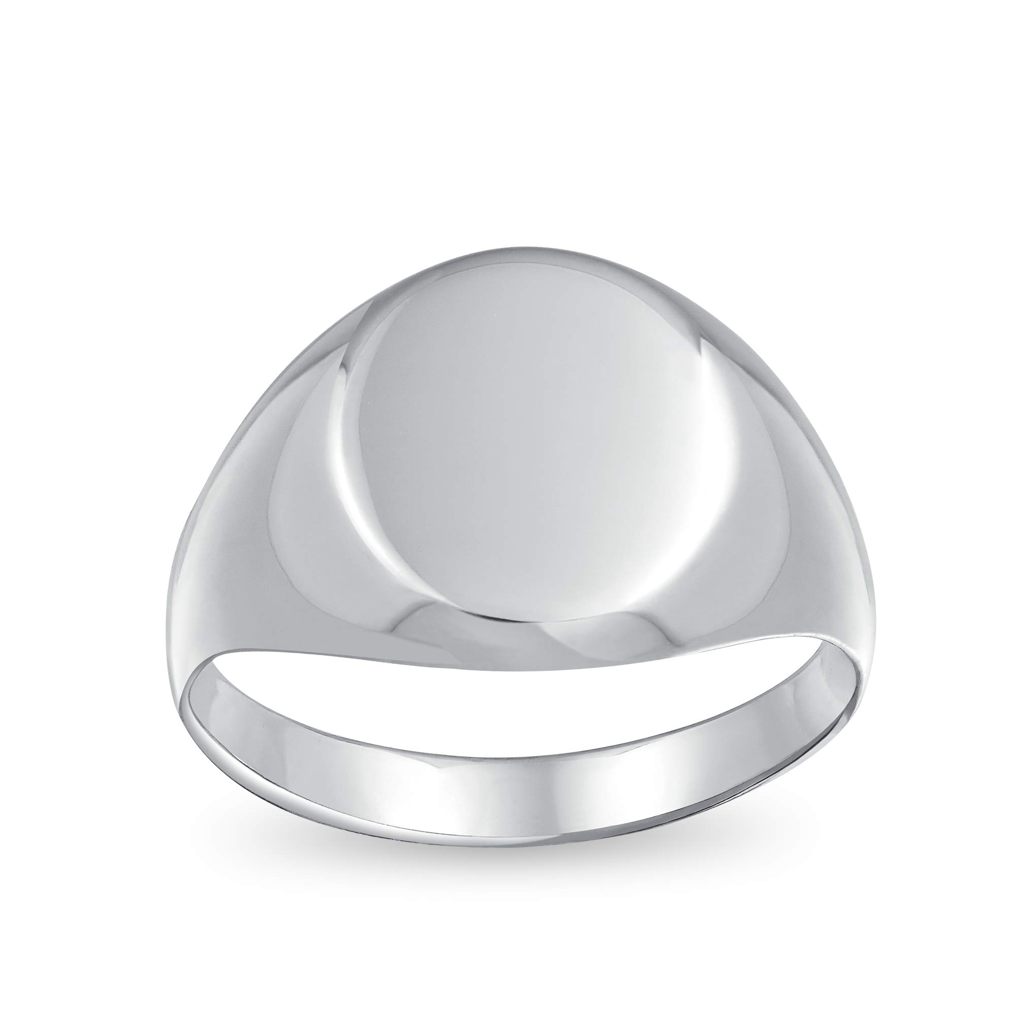 Bling Jewelry Anillo de sello ovalado grabable de plata esterlina .925 básico simple inicial para hombre mujer y adolescente con acabado pulido brillante