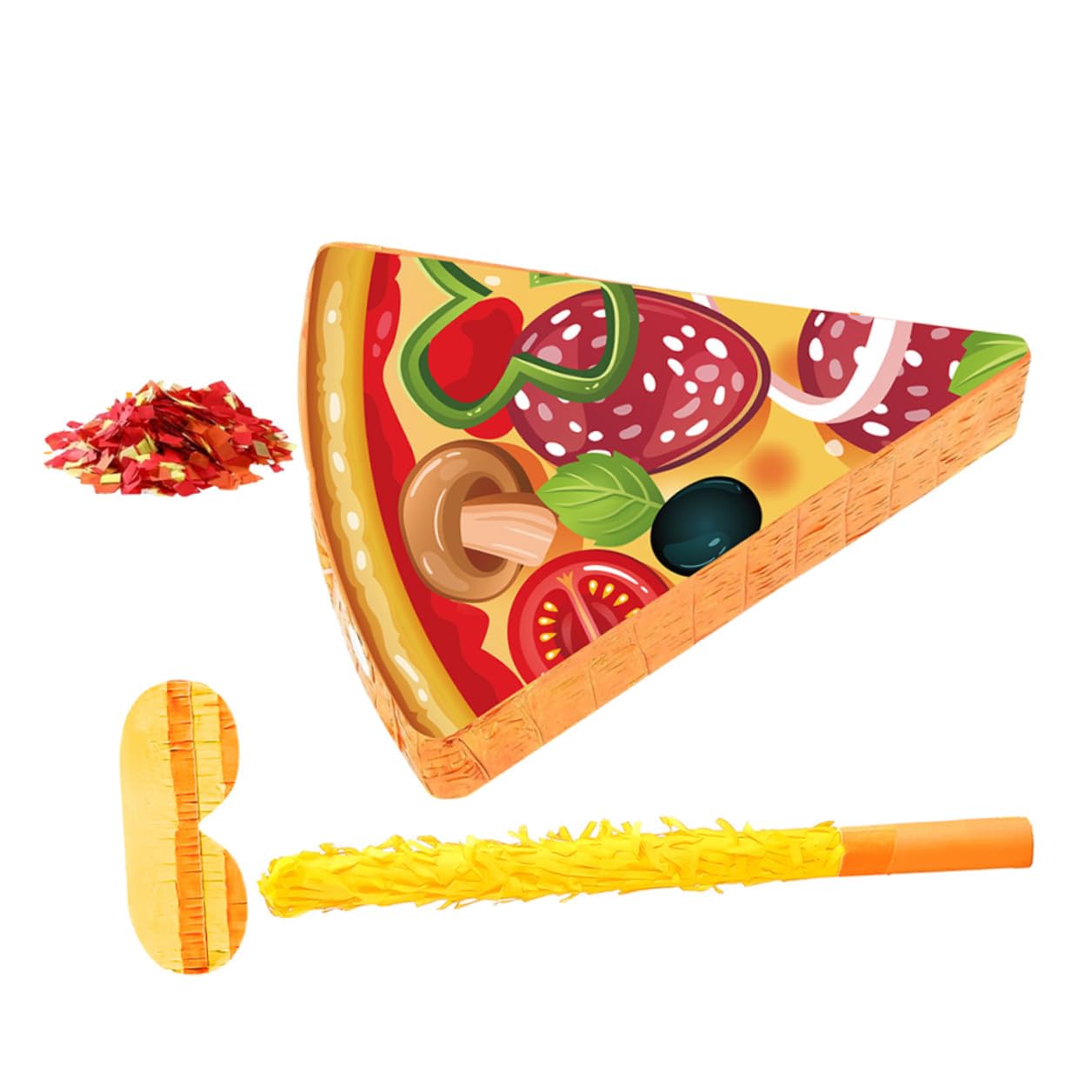 Piñata Tema Cibo con Fette di Pizza Completo per Feste di Compleanno con Benda e Bastoncino Decorazione Durevole per Feste di Compleanno di Cartone