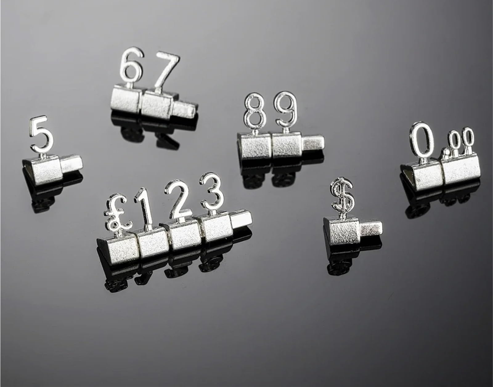 3D-Kombinierte Preisschilder aus Metall, Zahlen, verstellbares Display, Euro-Pfund-Dollar-Etikett, Währungssymbol, Schmuck, Uhr, Telefongeschäft (Dollar Silver)