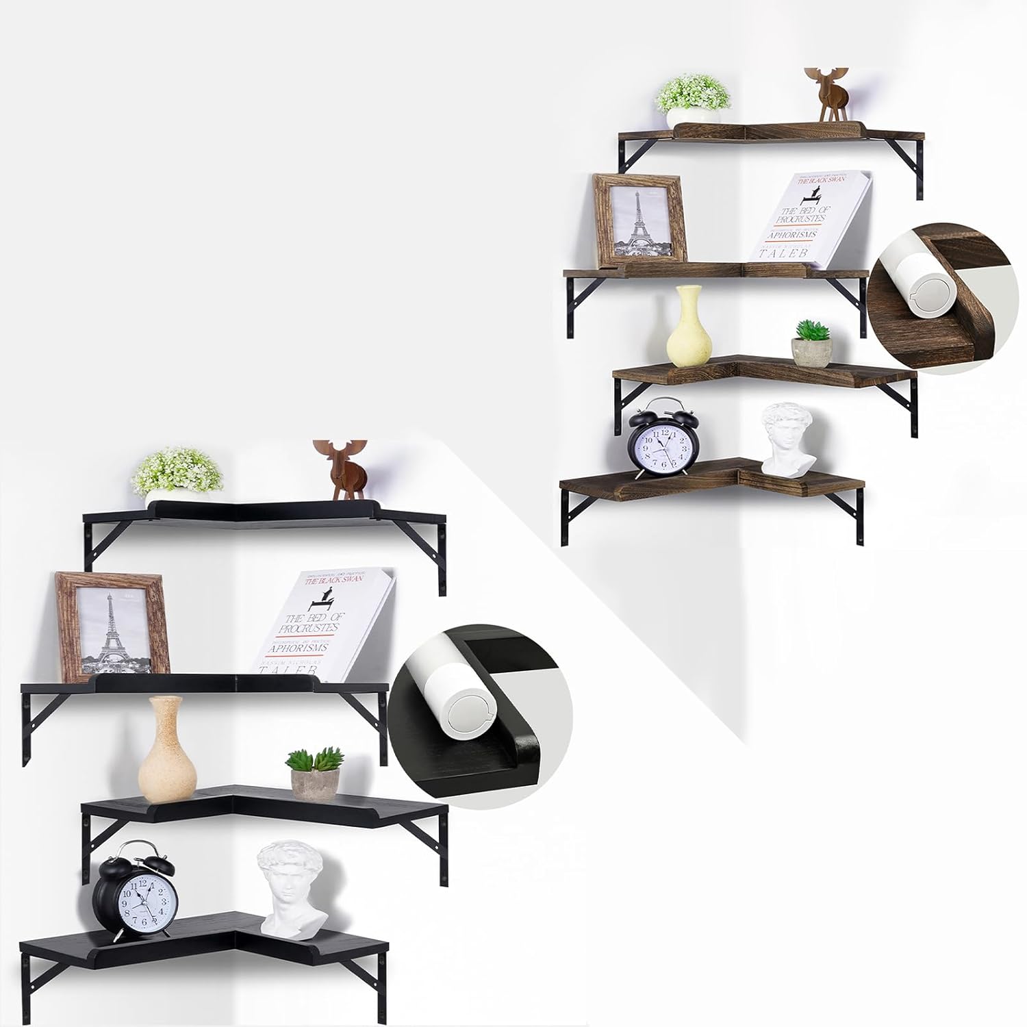 Livofloral Corner Floating Shelves with Protective Lip