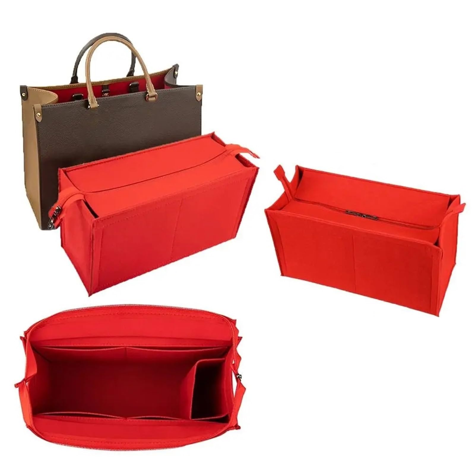 3 uds. Forro de inserción fieltro, bolsa organizadora for bolso, mano, interno for almacenamiento bolsas Para Bolso(Khaki,L)